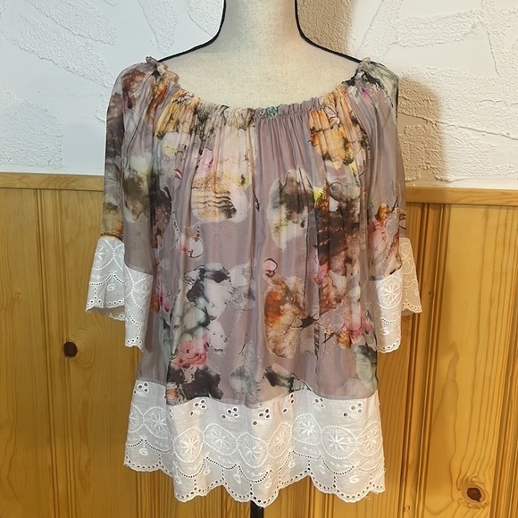 Silk Print Off The Shoulder Top Sz-S - Picture 2 of 9